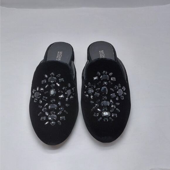 MICHAEL Michael Kors Womens Velvet Mules Size 6.5 Black Crystal Slide Glam - Picture 2 of 10